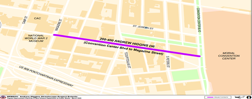 Map of Andrew Higgins Streetscape Project