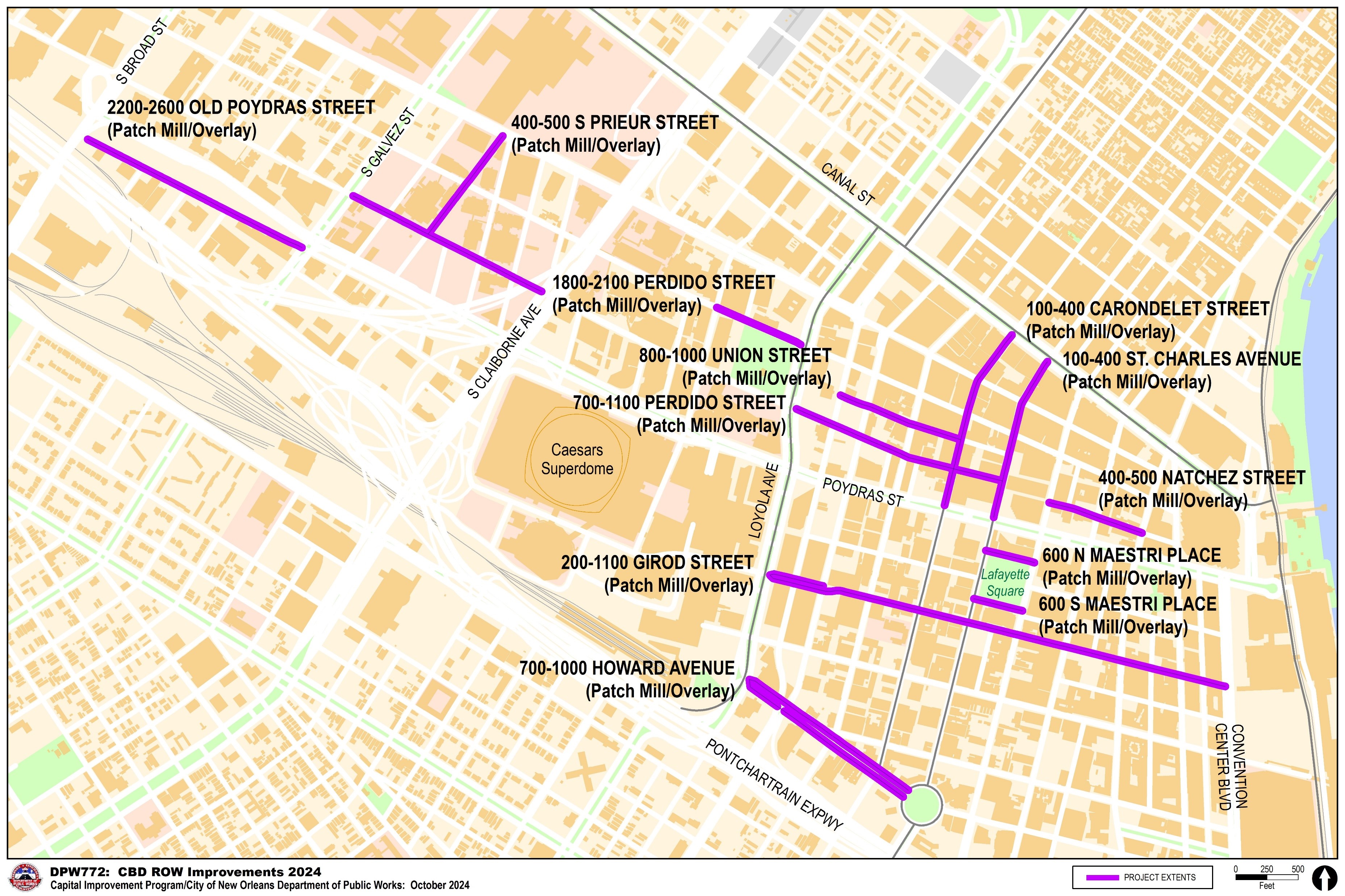 Map of DPW772 2024 Right of Way (ROW) Improvements