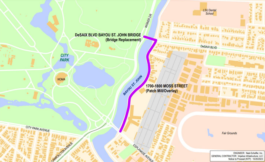 Map of Desaix Blvd (Bayou St. John Bridge)