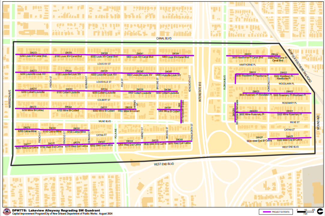 Map of Lakeview Alleyway Regrading Southwest Quadrant