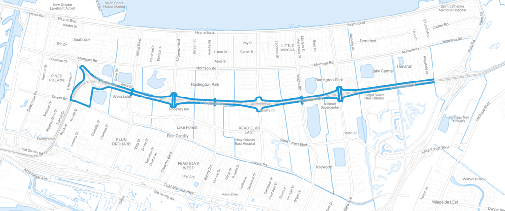 Map of Connecting New Orleans East Project 
