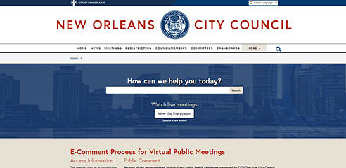 Screenshot of the City Council website